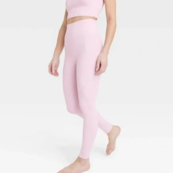 NEW All in Motion Women's Ultra High-Rise Rib Leggings - Light Pink, Size XS - Picture 2 of 3